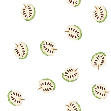 Pattern soursop custard apple cut in half revealing seeds Stock Illustration
