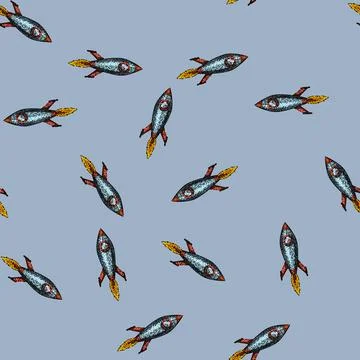 Pattern space rocket sketch hand drawn Stock Illustration