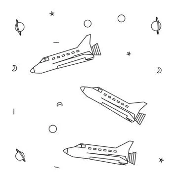 Pattern of space shuttles with planets saturn and icons Stock Illustration