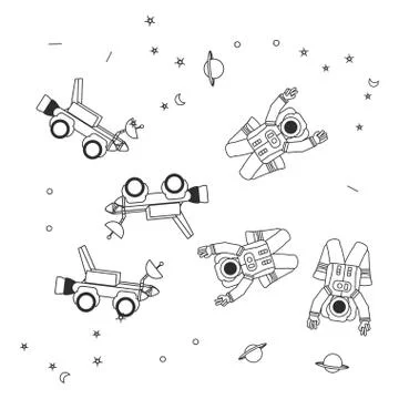Pattern on spaces explorers cars with astronauts suits Stock Illustration