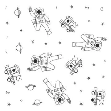 Pattern on spaces explorers cars with astronauts suits Stock Illustration