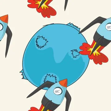 Pattern with spaceships and a blue planet Illustrazione stock