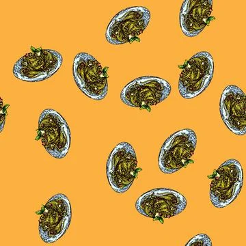 Pattern spaghetti pasta sketch hand drawn Stock Illustration