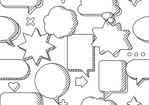 Pattern with speech bubbles. Decorative abstract objects in line art style. 스톡 일러스트