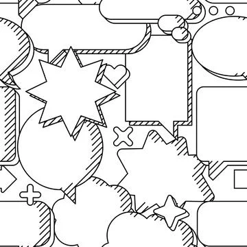 Pattern with speech bubbles. Decorative abstract objects in line art style. Stock Illustration
