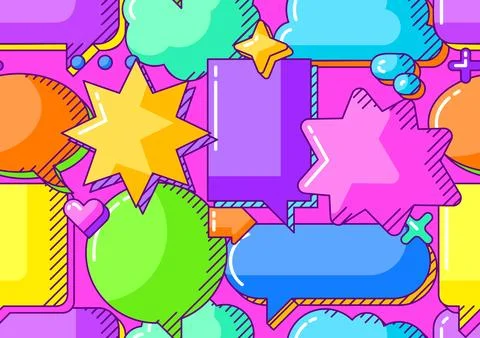 Pattern with speech bubbles. Decorative abstract objects in line art style. Illustrazione stock