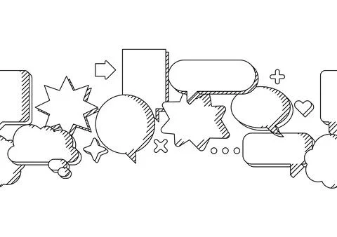 Pattern with speech bubbles. Decorative abstract objects in line art style. 스톡 일러스트