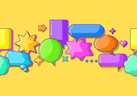 Pattern with speech bubbles. Decorative abstract objects in line art style. Stock Illustration