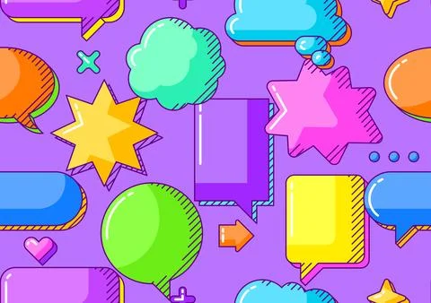 Pattern with speech bubbles. Decorative abstract objects in line art style. Illustrazione stock