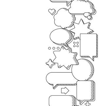 Pattern with speech bubbles. Decorative abstract objects in line art style. イラスト素材