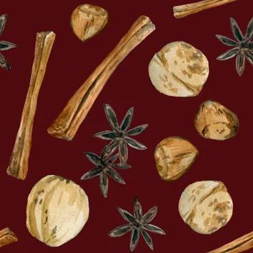 Pattern with spices and nuts Stock Illustration