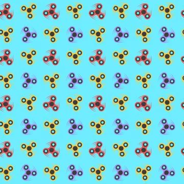 Pattern of spinners in a flat style. Multicolored spinners spin on a blue b.. Illustrazione stock