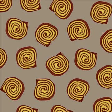 A pattern of spiral rolls cake on a gray background. Sweet cake with fruit jam Stock-Illustration