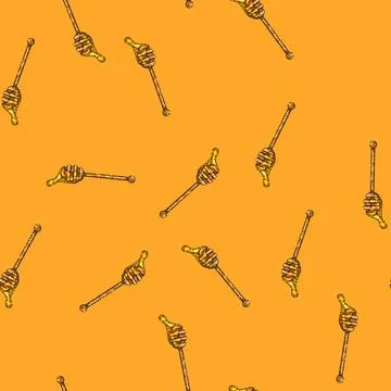 Pattern spoon honey sketch hand drawn Stock Illustration
