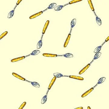 Pattern spoon silver sketch hand drawn Stock Illustration