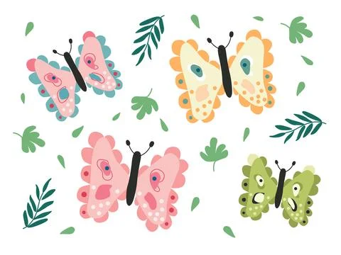 Pattern of Spring Butterflies with Floral Elements Stockillustratie