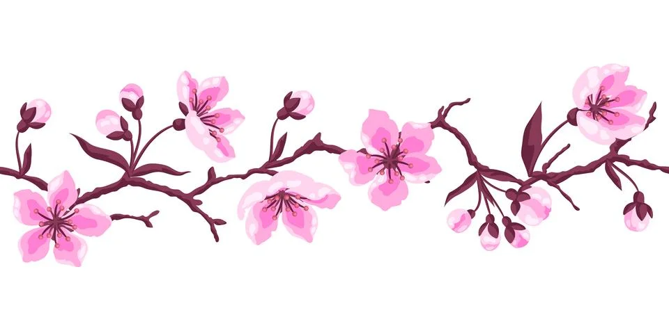 Pattern with spring flowers. Apple, sakura or cherry blossom. Beautiful 스톡 일러스트