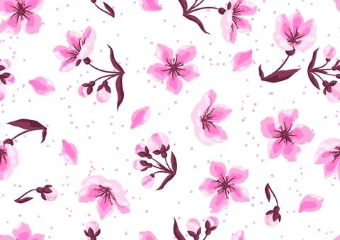 Pattern with spring flowers. Apple, sakura or cherry blossom. Beautiful Stock Illustration