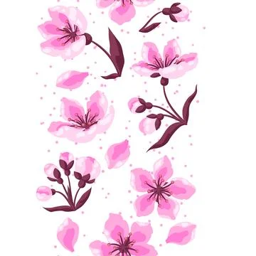 Pattern with spring flowers. Apple, sakura or cherry blossom. Beautiful decor Stock Illustration