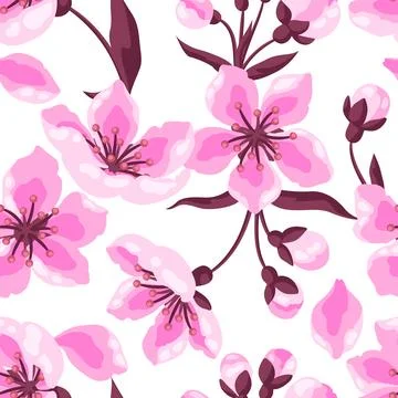 Pattern with spring flowers. Apple, sakura or cherry blossom. Beautiful decor Illustrazione stock