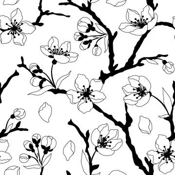 Pattern with spring flowers. Apple, sakura or cherry blossom. Beautiful dec.. Illustrazione stock