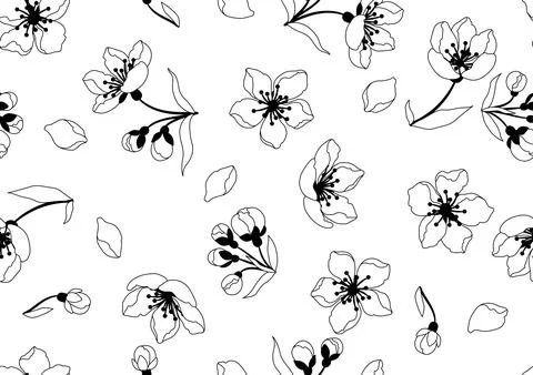 Pattern with spring flowers. Apple, sakura or cherry blossom. Beautiful dec.. Stock Illustration