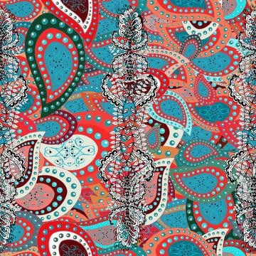 Pattern with spring flowers with branch, on white, blue and red colors with flow イラスト素材