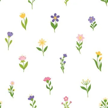 Pattern with spring flowers on a white background Stock Illustration
