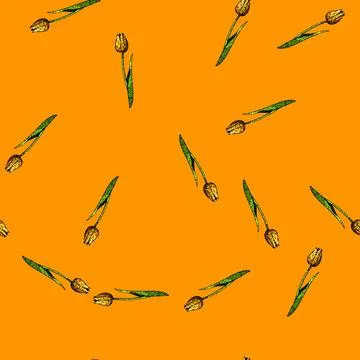 Pattern spring tulip sketch hand drawn Illustrazione stock