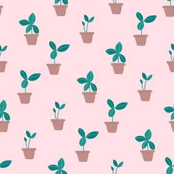Pattern with sprouts in pot Stock Illustration