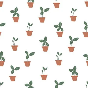 Pattern with sprouts in pots Illustrazione stock