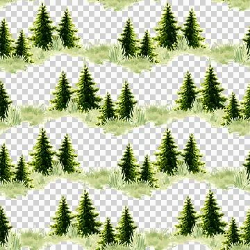 Pattern of spruce and grass in watercolor Stock Illustration