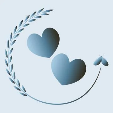 The pattern on the square background is love. Two hearts in a graceful plant  イラスト素材