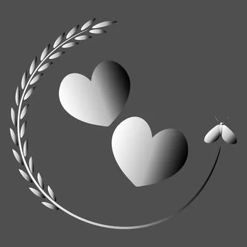 The pattern on the square background is love. Two hearts in a graceful plant  Stock Illustration