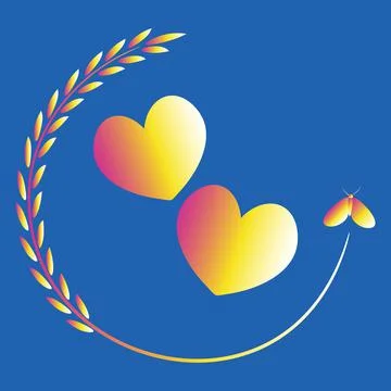 The pattern on the square background is love. Two hearts in a graceful plant  イラスト素材