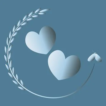The pattern on the square background is love. Two hearts in a graceful plant  Illustrazione stock