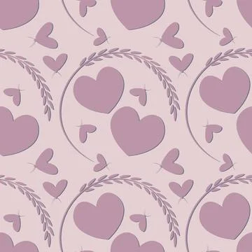 The pattern on the square background is love. Two hearts in a graceful plant  Stock Illustration