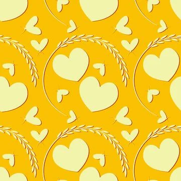 The pattern on the square background is love. Two hearts in a graceful plant  Stock Illustration