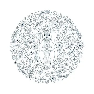 Pattern with squirrel and flowers Stock Illustration