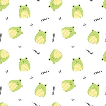 Pattern with squishmallow frogs. Seamless background. Frog, croak. Kawaii Stock Illustration