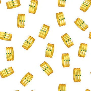 Pattern Stacked gold bangles decorating with green gemstones Stock Illustration