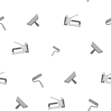 Pattern of stapler, construction spatula and roller for painting works. Color Stock Illustration