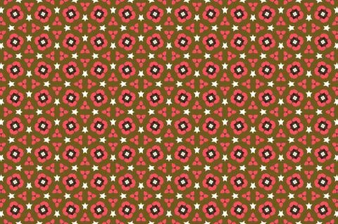 A pattern of stars and flowers in red and brown background. Stock Illustration