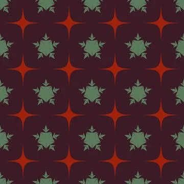 A pattern of stars and leaves is shown in a red and green color scheme Stock Illustration