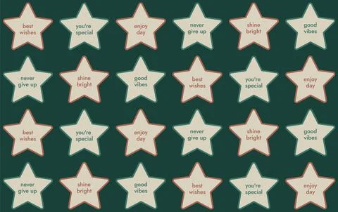 Pattern of Stars with Wishes. Five-pointed Stars in a row on a green backgr.. Stock Illustration