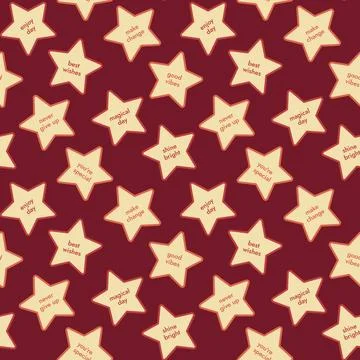 Pattern of Stars with Wishes. Five-pointed Stars with a stroke on a burgundy Stock Illustration