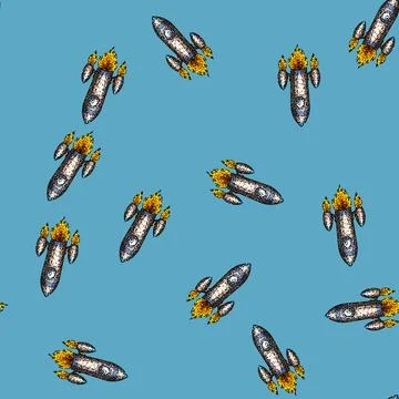Pattern start rocket sketch hand drawn Stock Illustration