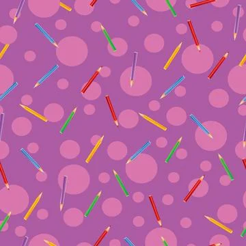Pattern, stationery pattern from pencils on a pink background, vector illustr Stock Illustration
