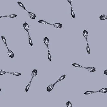 Pattern sterling spoon engraved silver sketch hand drawn Stock Illustration