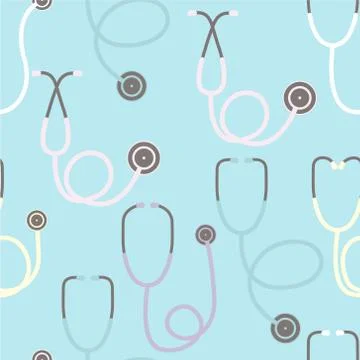 Pattern with stethoscope icon on blue Stock Illustration